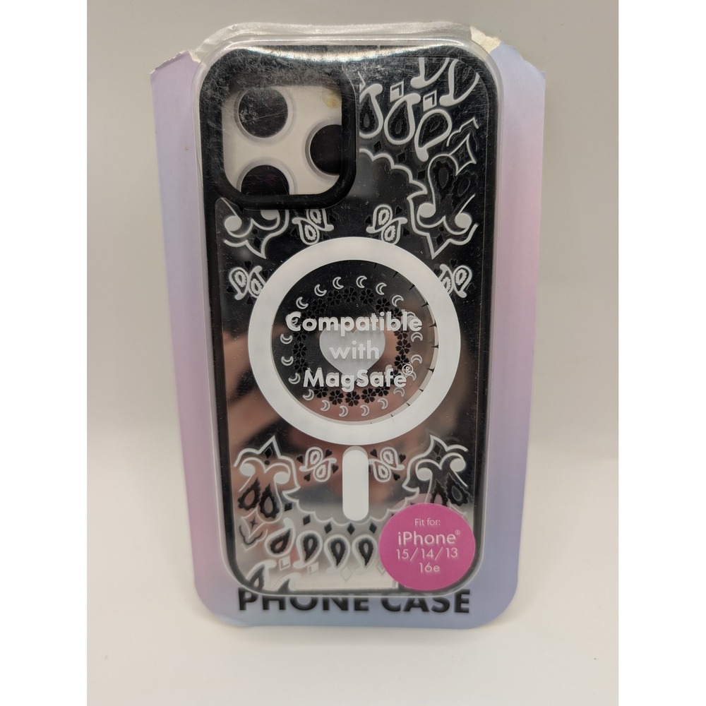 iPhone 15 14 13 MagSafe Case Black White Paisley Bandana Mirror Phone Cover